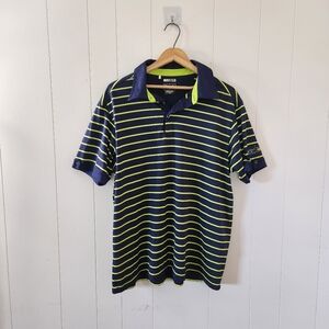 Adidas Climacool Blue Green Stripe Golf Polo Shirt Wicking Stretch Mens Large